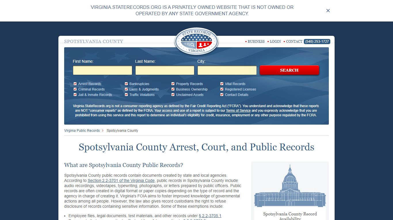 Spotsylvania County Arrest, Court, and Public Records