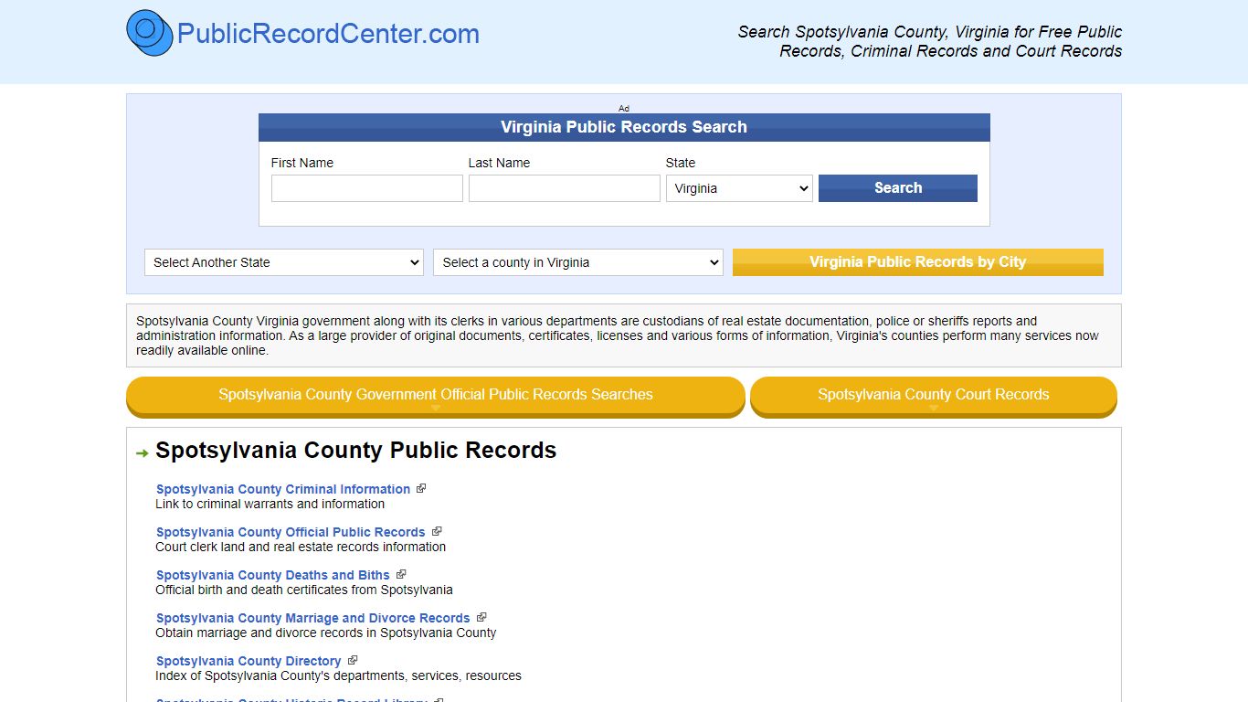 Spotsylvania County Virginia Free Public Records - Court ...